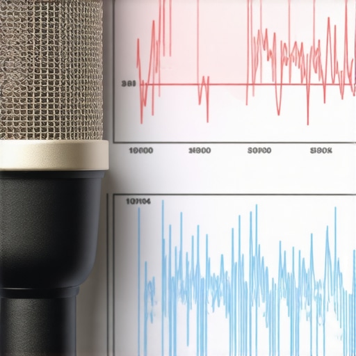 Microphone with polar pattern icons and frequency response chart in a studio environment