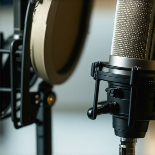 Futuristic microphone with AI features and soundproof studio environment