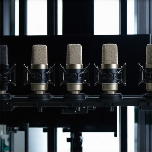 Creator working with advanced microphones and AI noise filtering in a studio