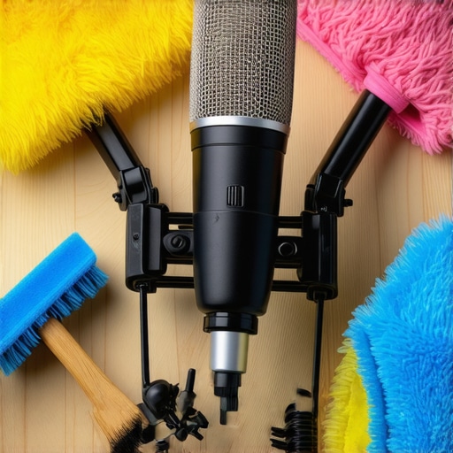 Tools and cleaning supplies for maintaining a professional microphone