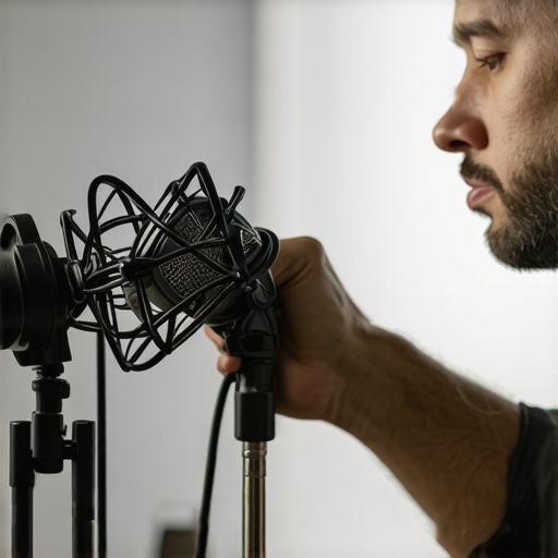 Microphone Maintenance for Creators in 2025 A content creator cleaning and inspecting their microphone setup in a studio environment, highlighting maintenance tools.