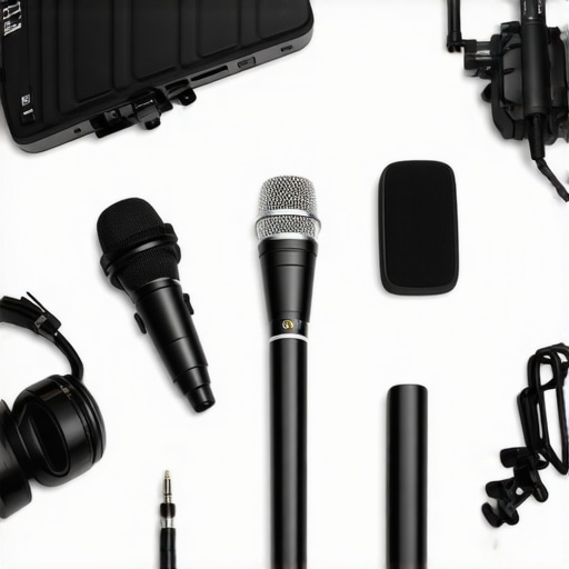 Professional podcast recording setup with various microphones and audio equipment.
