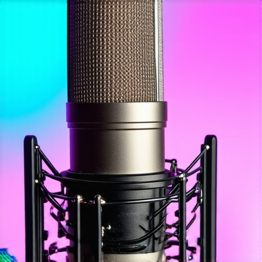 Close-up of a shotgun microphone aimed at a speaker in a recording environment.