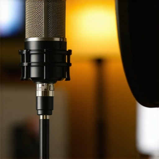 Close-up of passive XLR microphone connected to audio interface in a studio