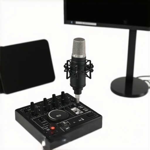Close-up of microphone and audio gear in a well-maintained studio