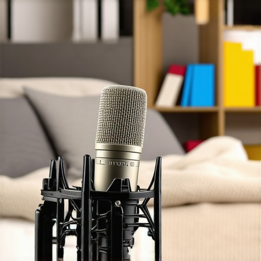 Close-up of a shotgun mic positioned near a person's mouth with soft materials around to absorb sound