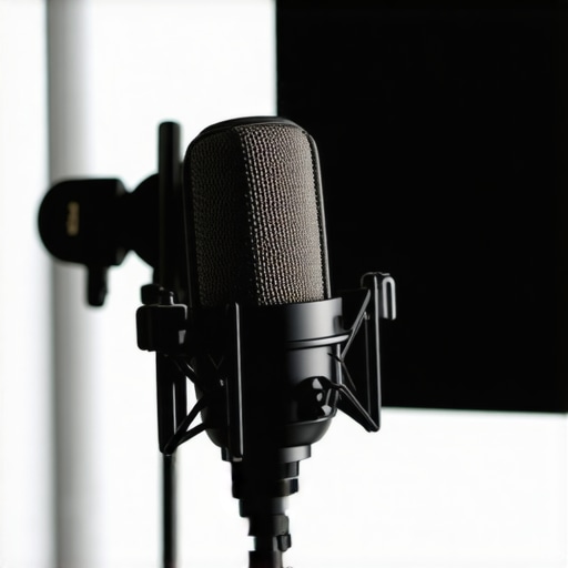 Microphone in a studio environment with soundproofing tools